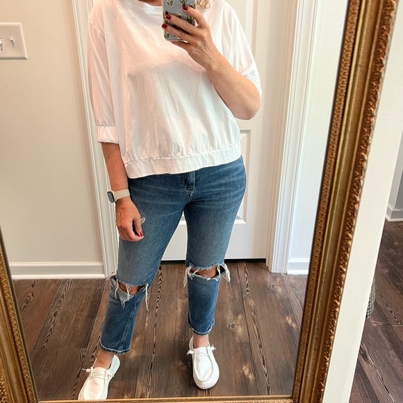 Anthropologie postmark white half sleeve oversized cropped top size small - Picture 5 of 11